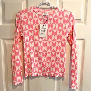 Zara Pink and White Geometric Long Sleeve Top